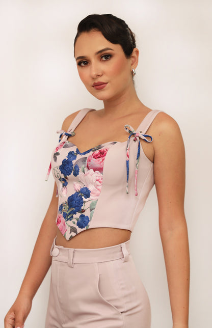 CROPTOP FLORENTINA •Rosas Perla